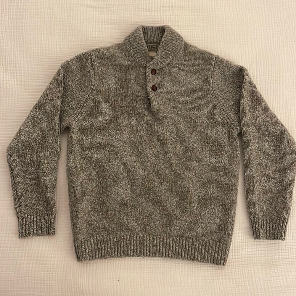 Mens L. L. Bean 100% lambs wool sweater | grey | size M
